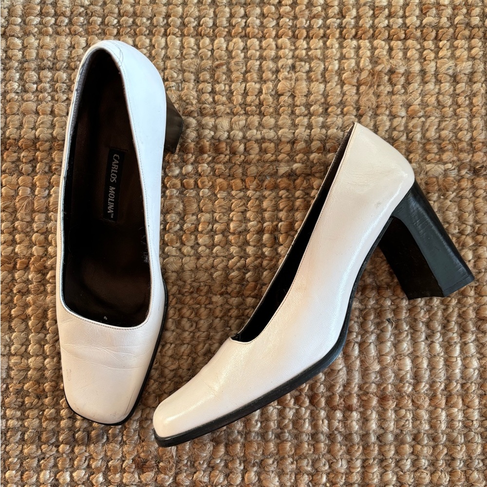 Vintage 80s White Block Heel Shoes